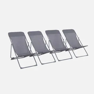 Lot 4 chaises chiliennes pliantes acier textilène jardin Livorno