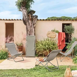 Chaises chiliennes pliantes acier textilène jardin confort lot 4
