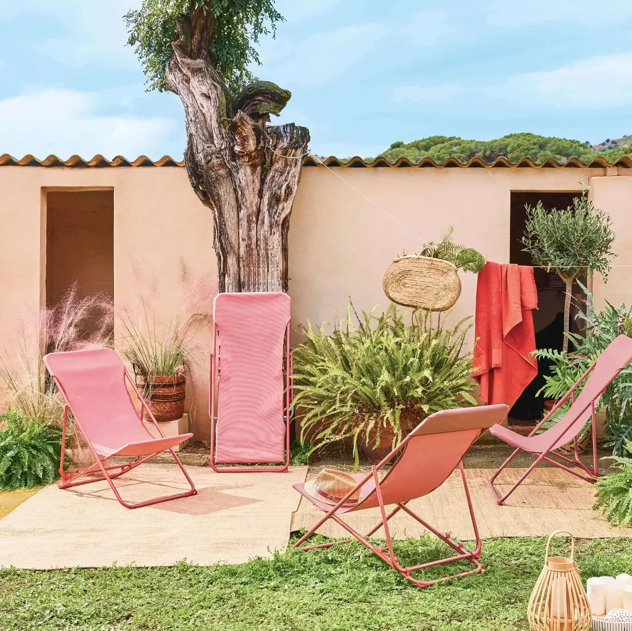 Lot 4 chaises chiliennes pliantes acier textilène jardin confort