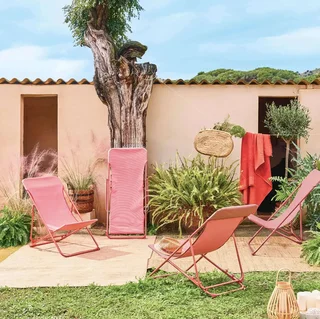Lot 4 chaises chiliennes pliantes acier textilène jardin confort