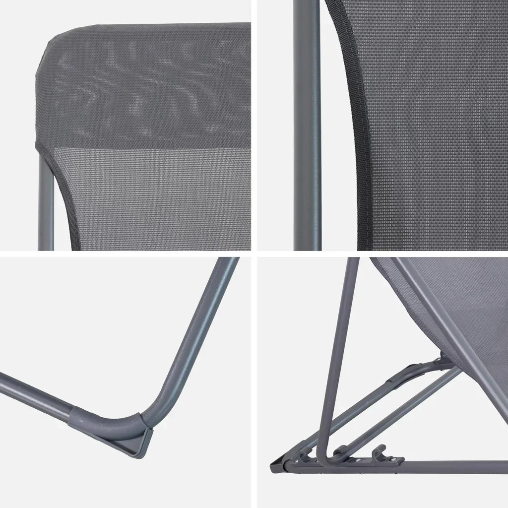 Lot 4 chaises chiliennes pliantes acier textilène jardin Livorno
