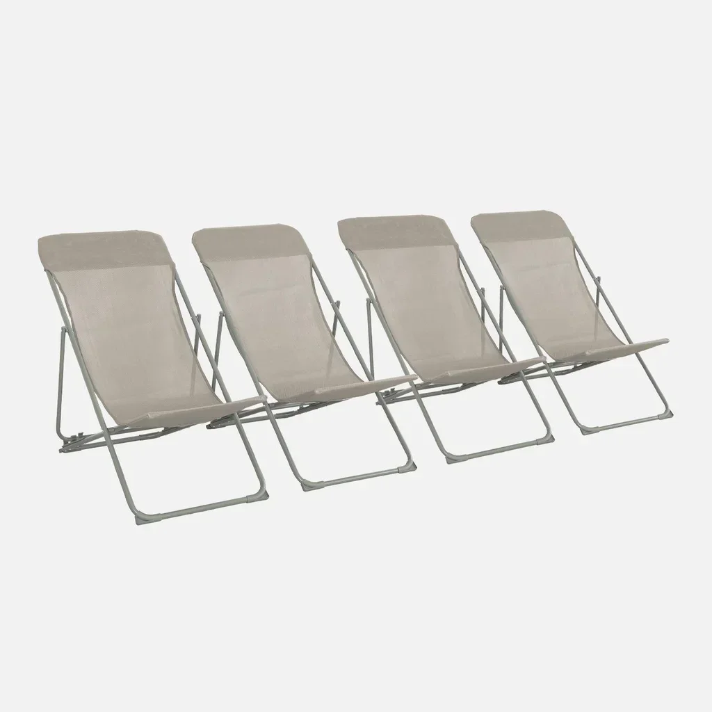 Chaises chiliennes pliantes acier textilène jardin confort lot 4