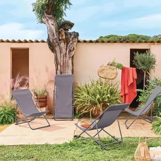 Lot 4 chaises chiliennes pliantes acier textilène jardin Livorno