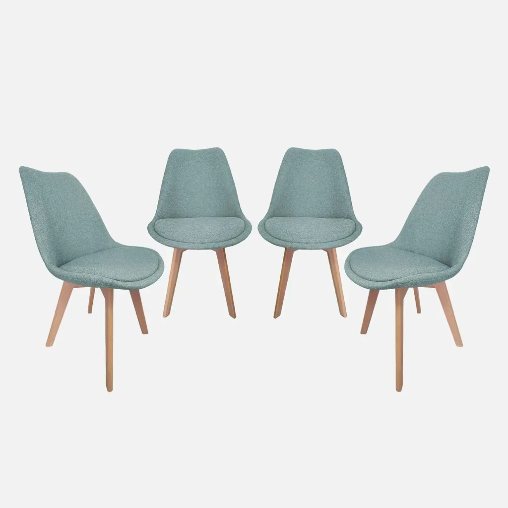 Lot 4 chaises scandinave hêtre massif tissu design nordique Nils
