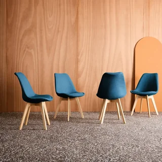Chaises design scandinave hêtre massif tissu lot 4 Nils