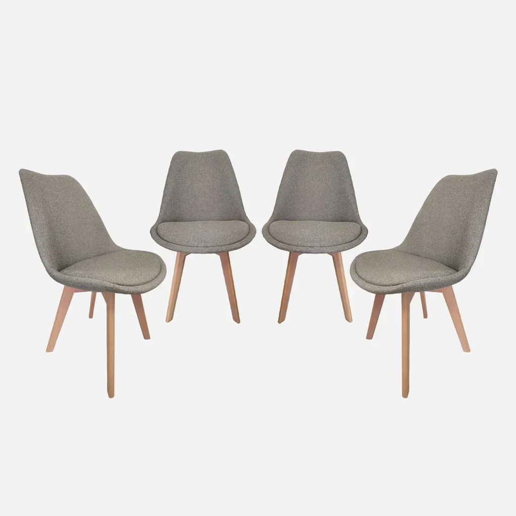 Lot 4 chaises scandinaves hêtre massif tissu design nordique Nils