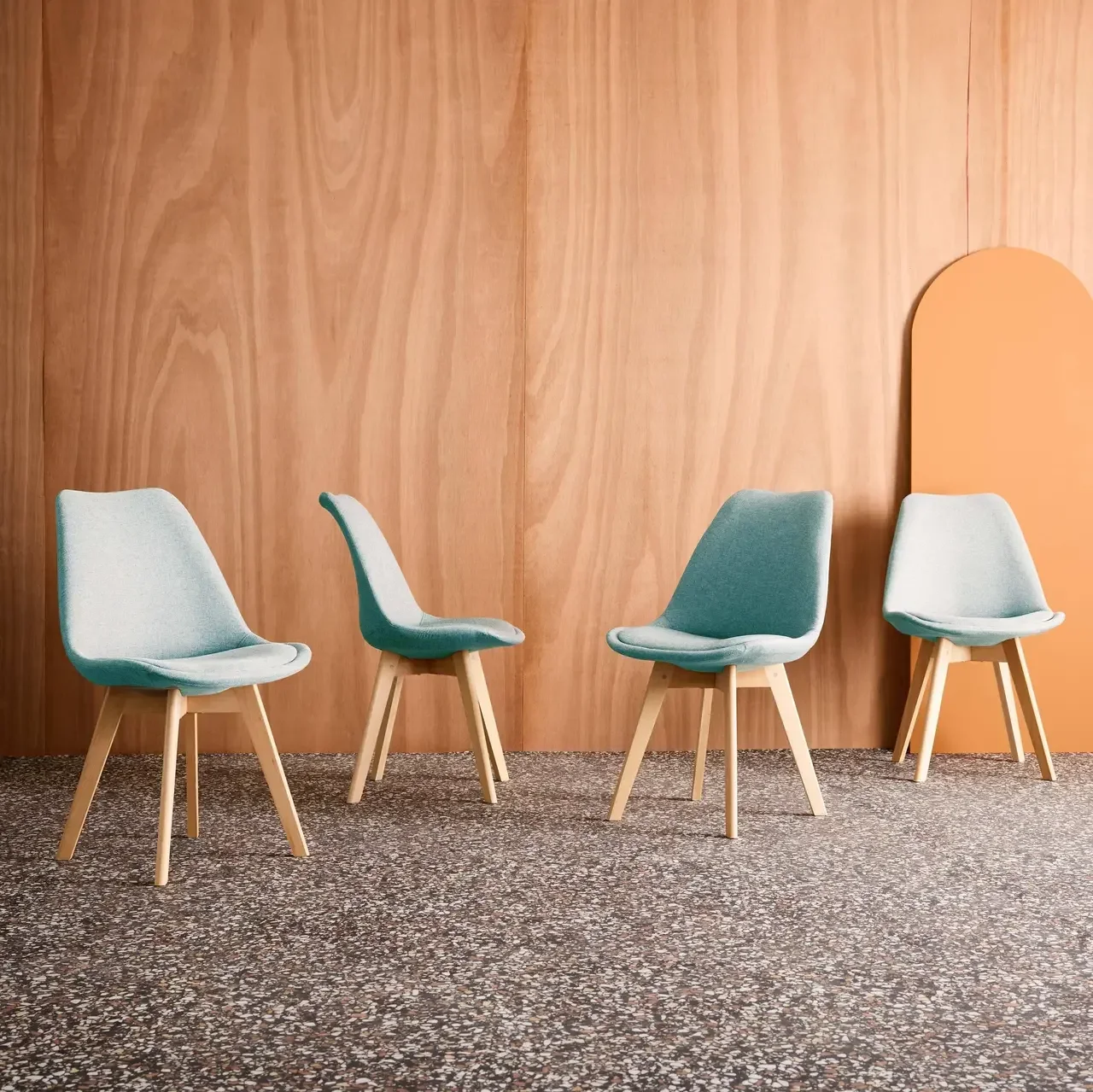 Lot 4 chaises scandinave hêtre massif tissu design nordique Nils