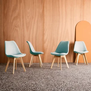 Lot 4 chaises scandinave hêtre massif tissu design nordique Nils