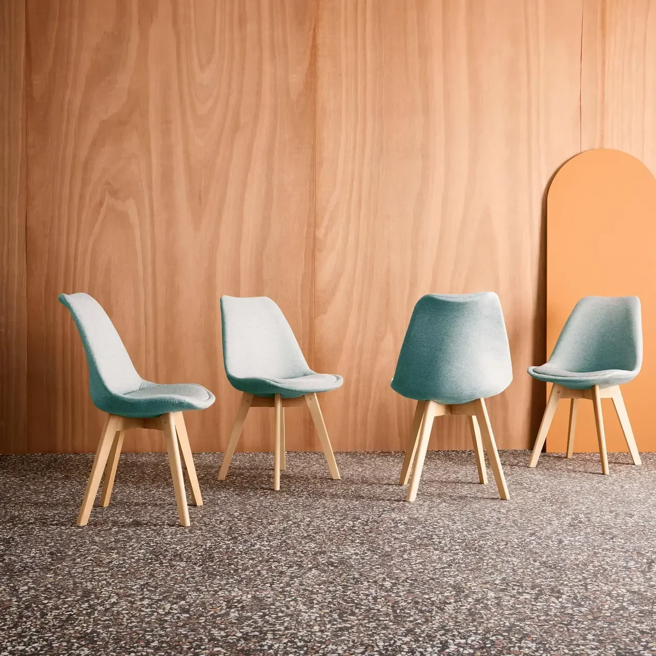Lot 4 chaises scandinave hêtre massif tissu design nordique Nils