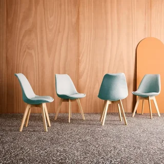 Lot 4 chaises scandinave hêtre massif tissu design nordique Nils