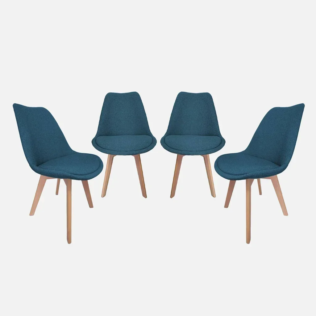 Chaises design scandinave hêtre massif tissu lot 4 Nils