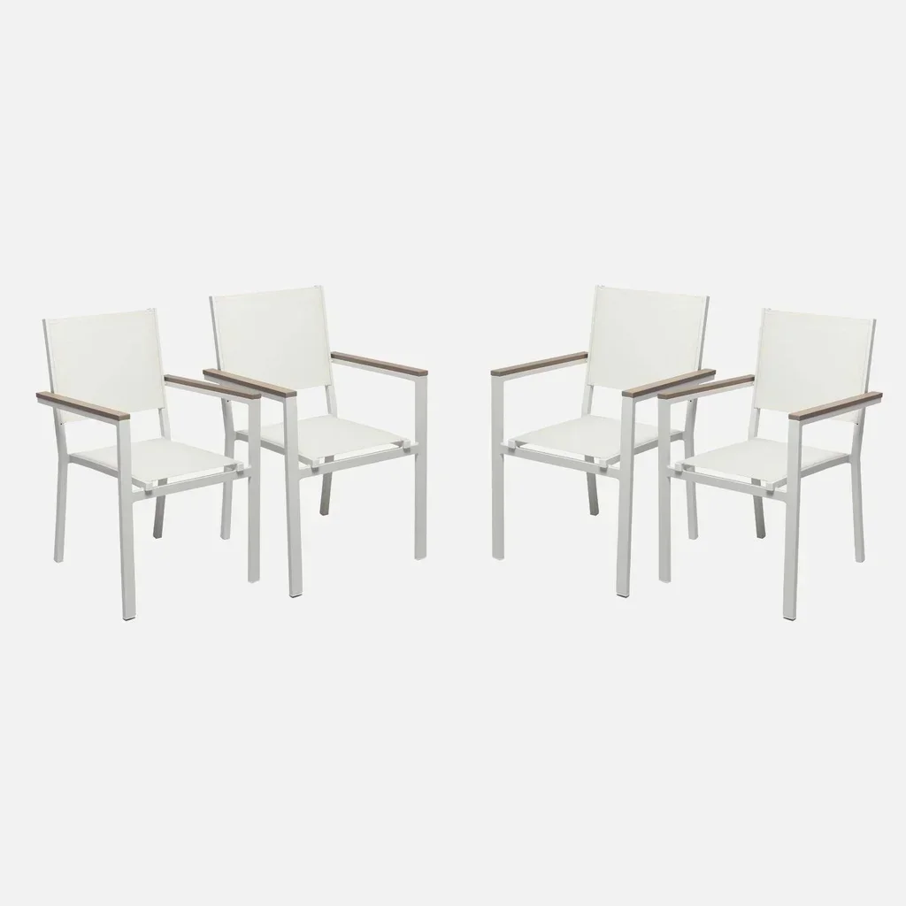 Lot 4 chaises jardin Miami aluminium empilables blanc gris