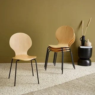 Naomi Vintage-Stuhl Massivholz Hevea Sperrholz stapelbar 4er Set