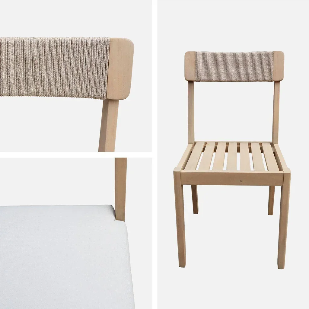 Chaises jardin bois acacia corde tressée lot 4