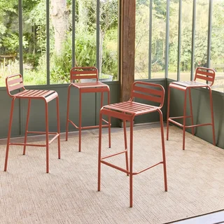 Lot de 4 chaises hautes de jardin Amélia en acier - Hauteur 69 cm