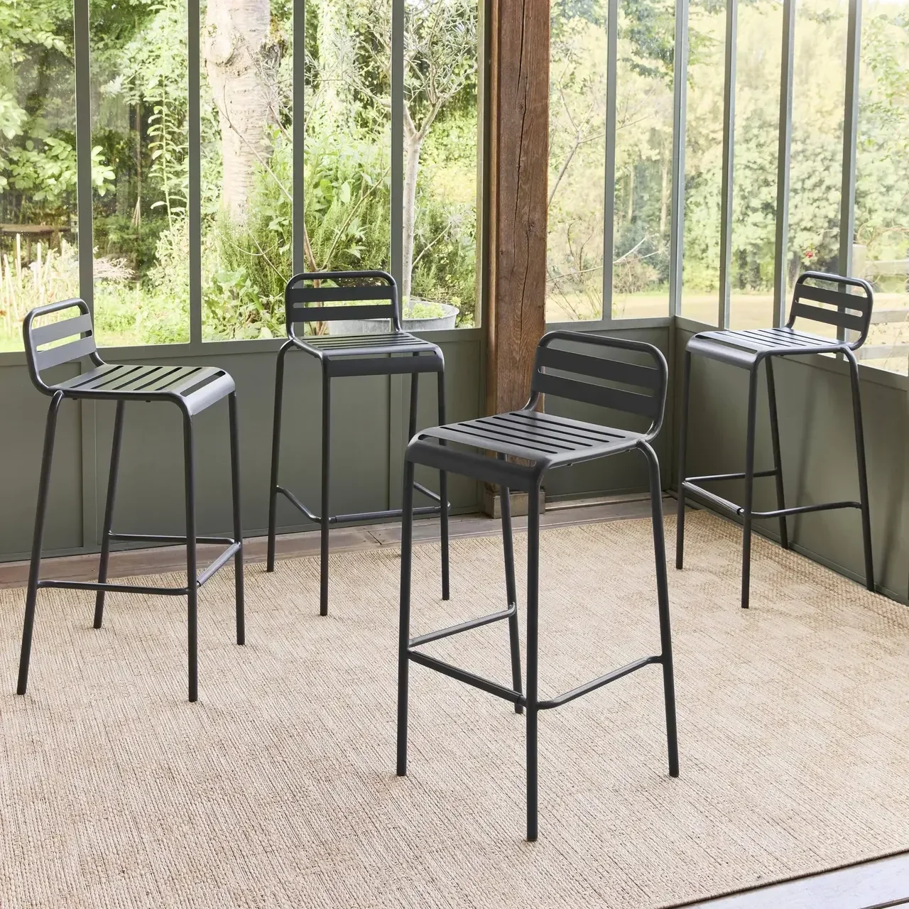 Lot 4 chaises haute jardin acier 69cm collection Amélia empilables
