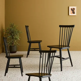 4 chaises Romie hévéa massif barreaux dossier incurvé