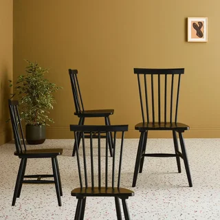 4 chaises Romie hévéa massif barreaux dossier incurvé