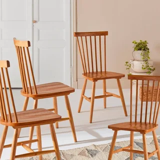 Lot de 4 chaises en hévéa massif à barreaux Romie pour salle à manger