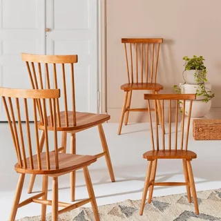 Lot de 4 chaises en hévéa massif à barreaux Romie pour salle à manger