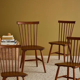 Lot de 4 chaises Romie en hévéa massif à barreaux pour salle à manger