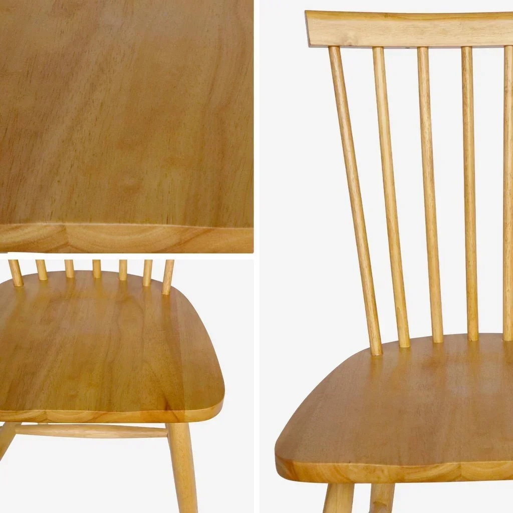 Lot de 4 chaises en hévéa massif à barreaux Romie pour salle à manger