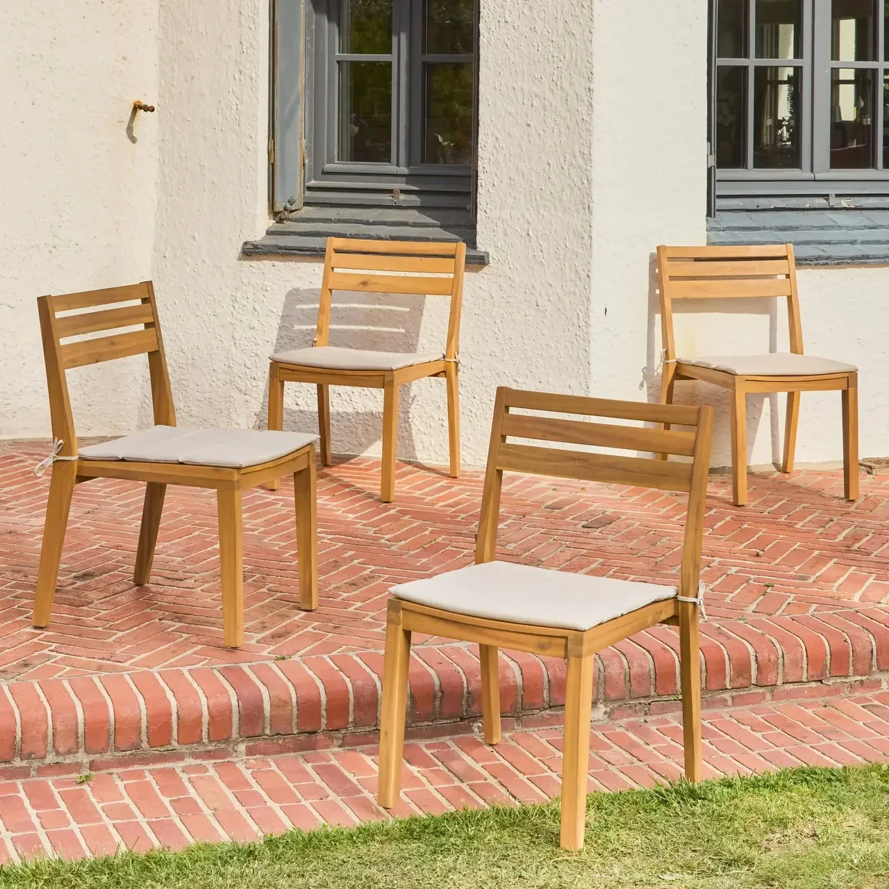 4 chaises jardin bois acacia FSC empilables beige Merina