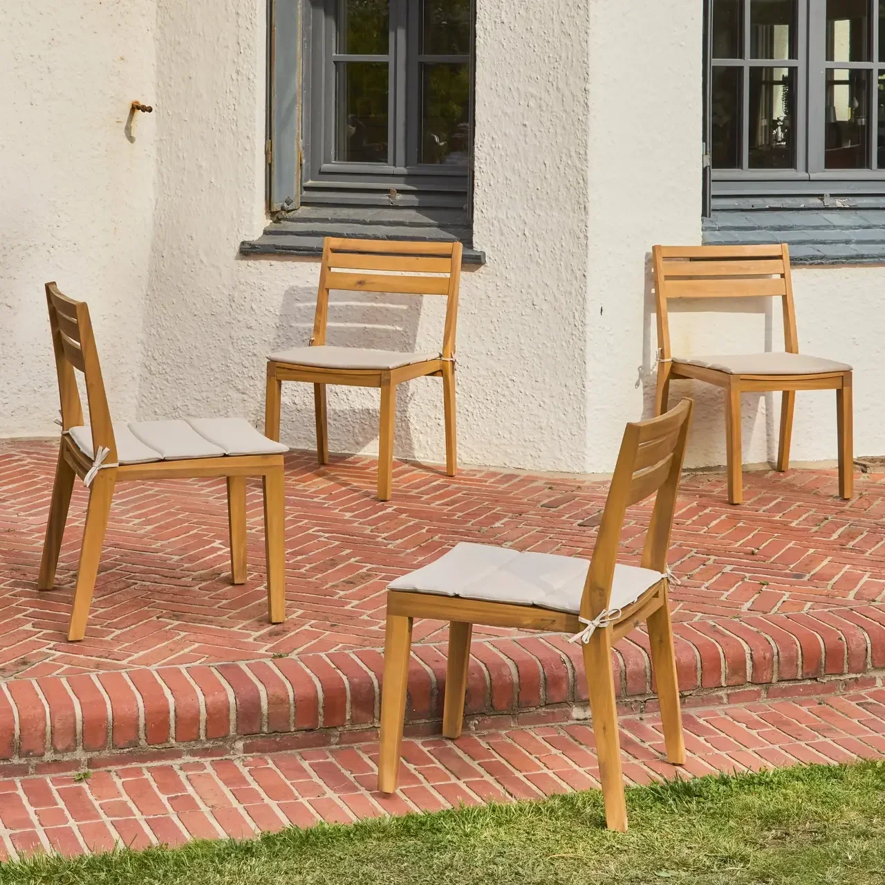 4 sillas jardín madera acacia FSC apilables beige Merina