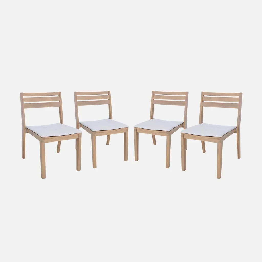 4 sillas jardín madera acacia FSC apilables beige Merina