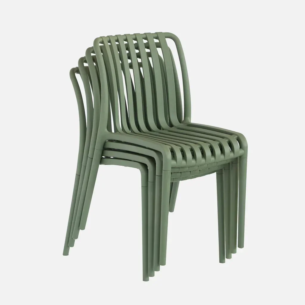 Lot de 4 chaises de jardin empilables vertes en plastique design