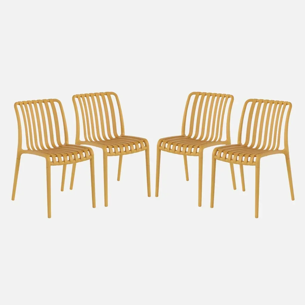 Lot de 4 chaises de jardin empilables vertes en plastique moderne