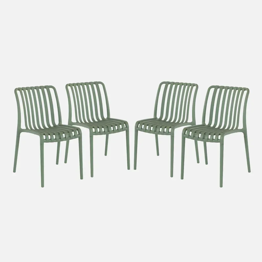 Lot de 4 chaises de jardin empilables vertes en plastique design