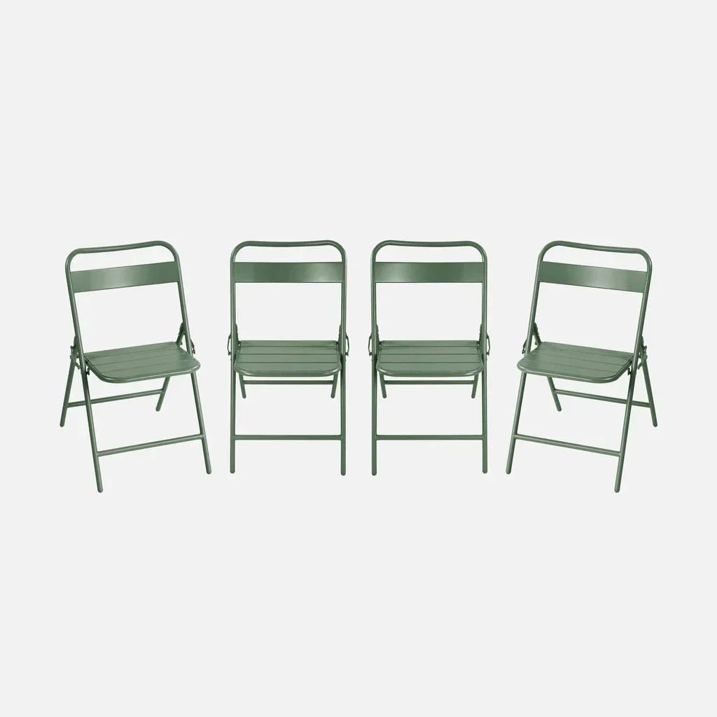 Set di 4 sedie pieghevoli da giardino acciaio Amélia kaki esterno