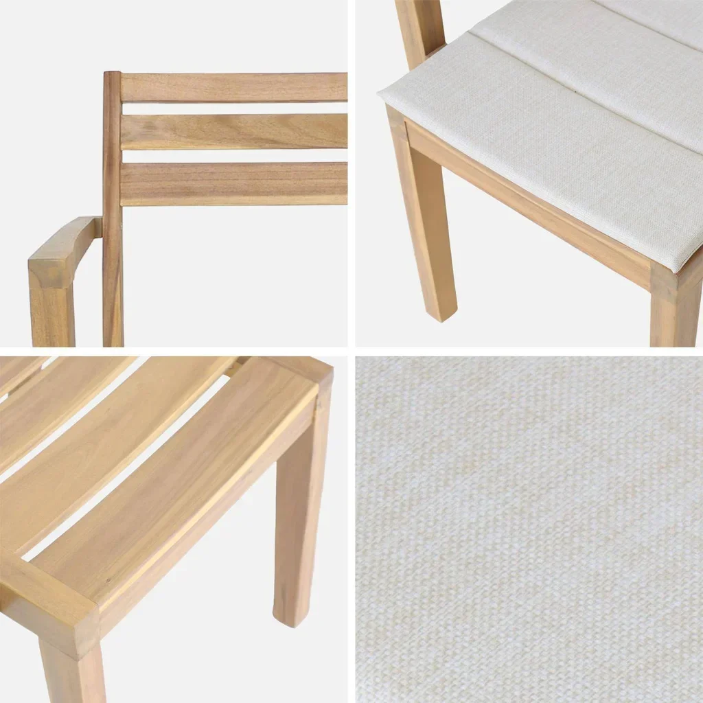 Lot 4 fauteuils extérieur acacia massif empilables beige