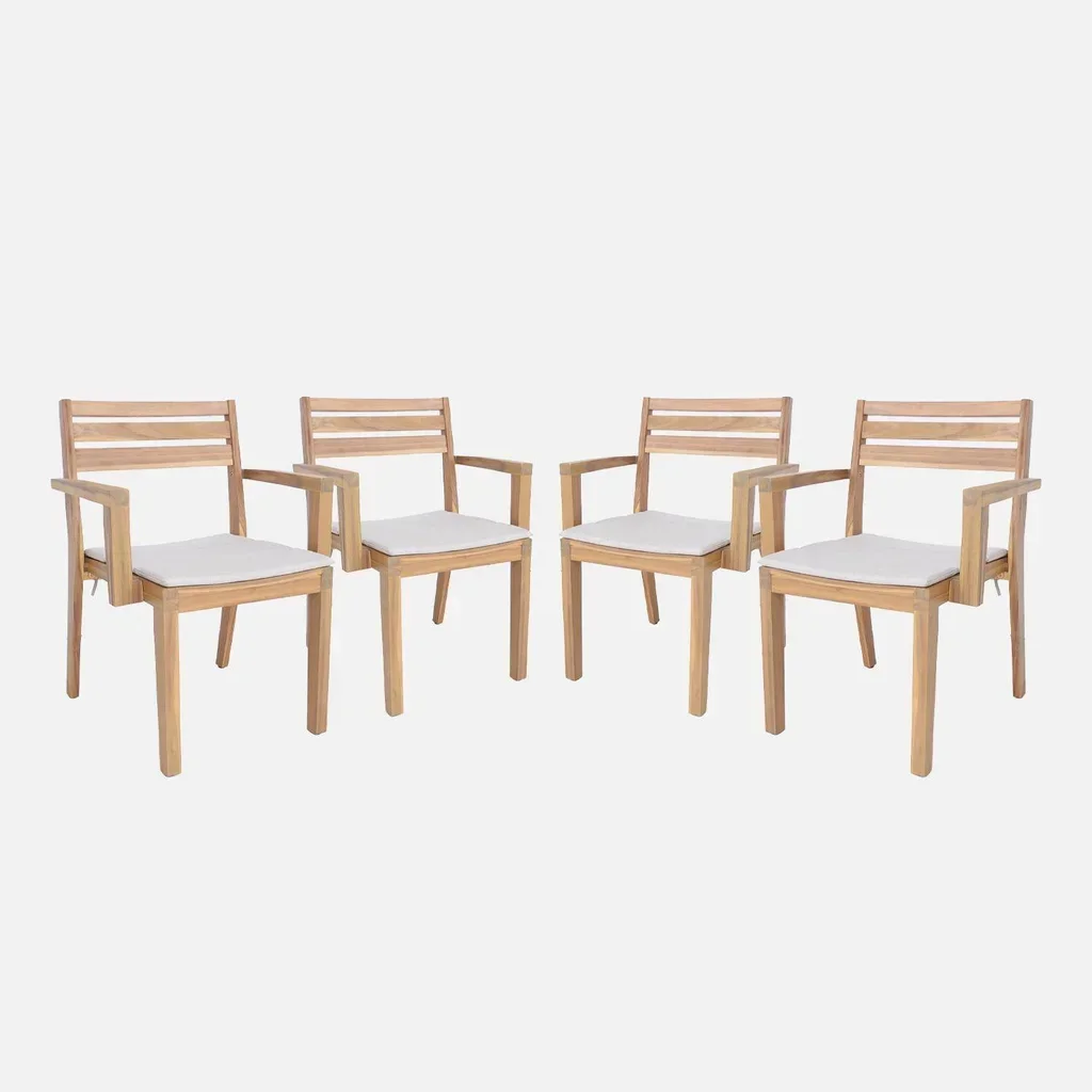 Lot 4 fauteuils extérieur acacia massif empilables beige