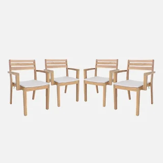 Lot 4 fauteuils extérieur acacia massif empilables beige