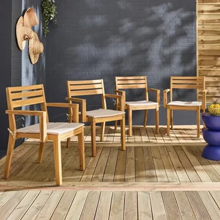 Lot 4 fauteuils extérieur acacia massif empilables beige