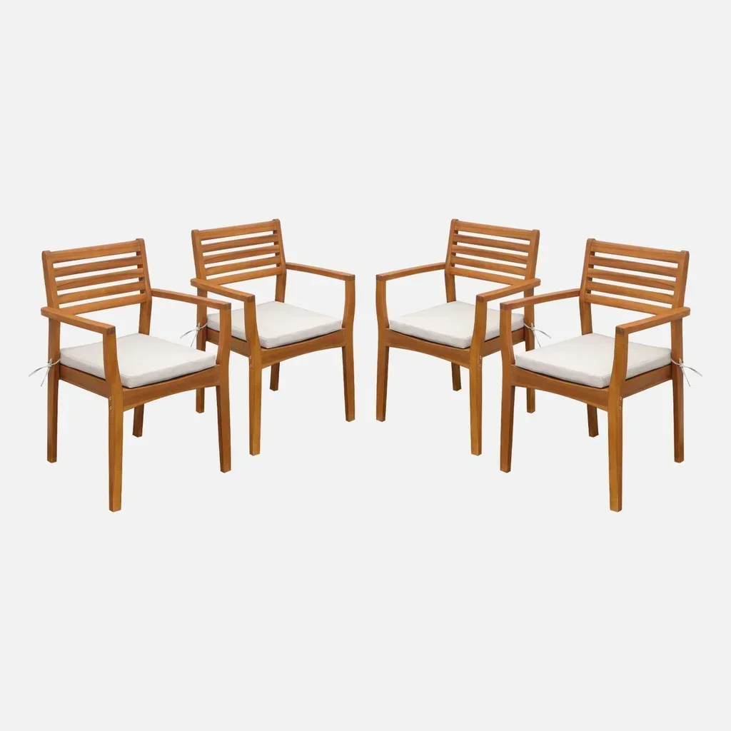 4 Gartensessel aus Massivakazie mit 7cm Kissen Terrasse Balkon