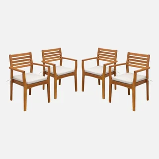 4 Gartensessel aus Massivakazie mit 7cm Kissen Terrasse Balkon