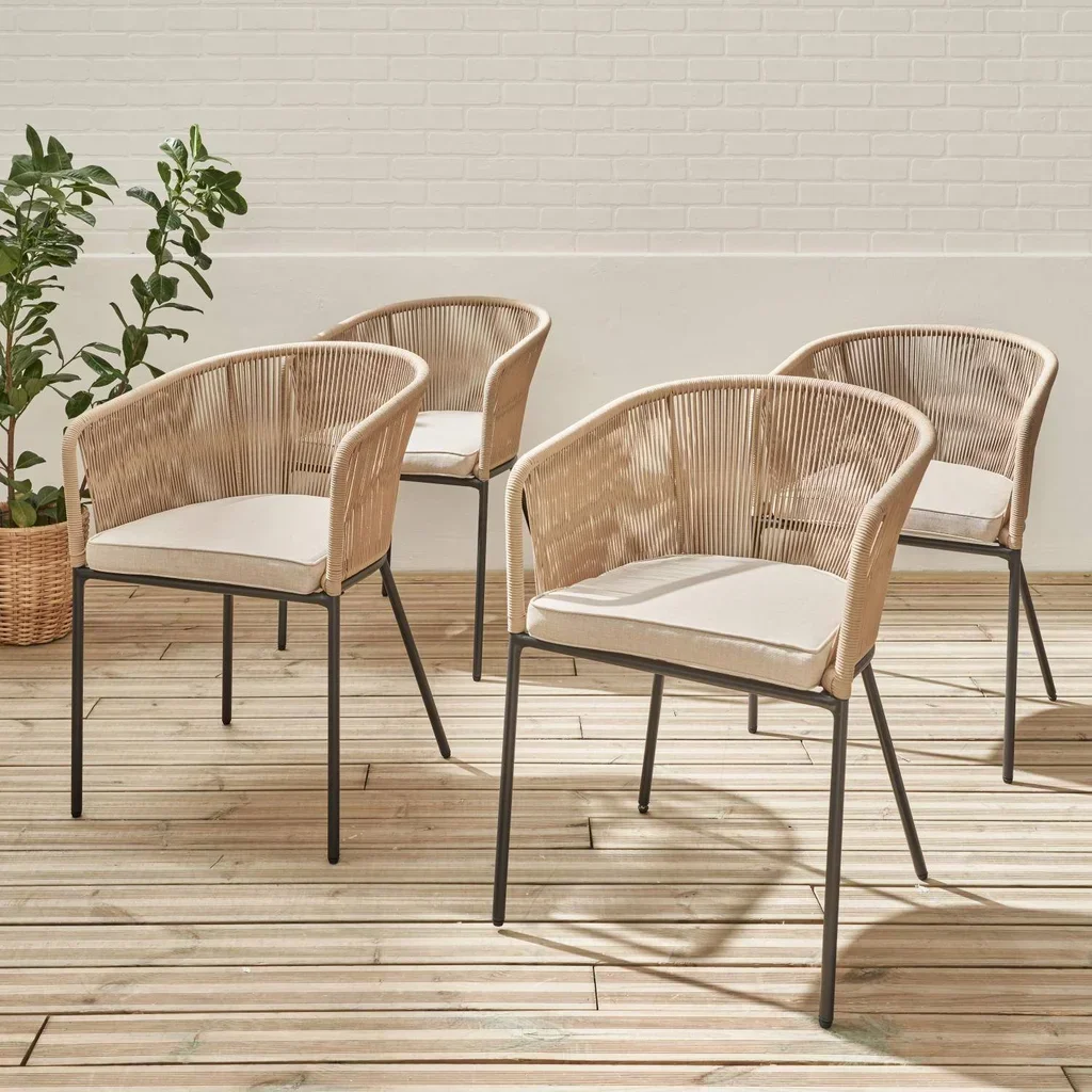 4 fauteuils jardin acier galvanisé cordes résistants extérieur