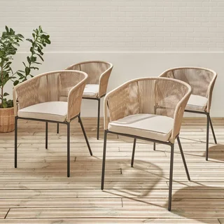 4 fauteuils jardin acier galvanisé cordes résistants extérieur