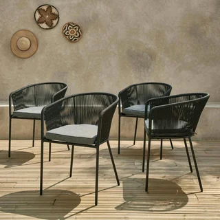 Lot de 4 fauteuils de jardin acier galvanisé et cordes Santos