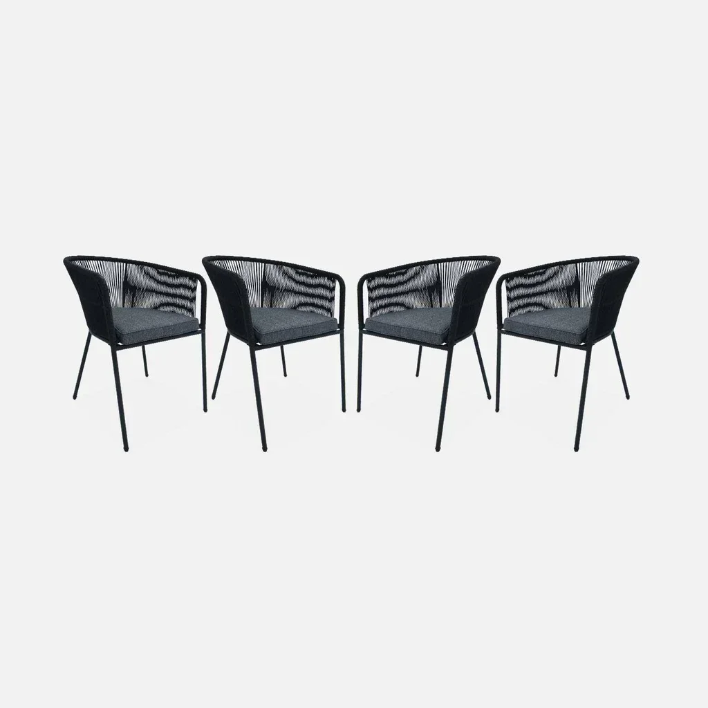 Lot de 4 fauteuils de jardin acier galvanisé et cordes Santos