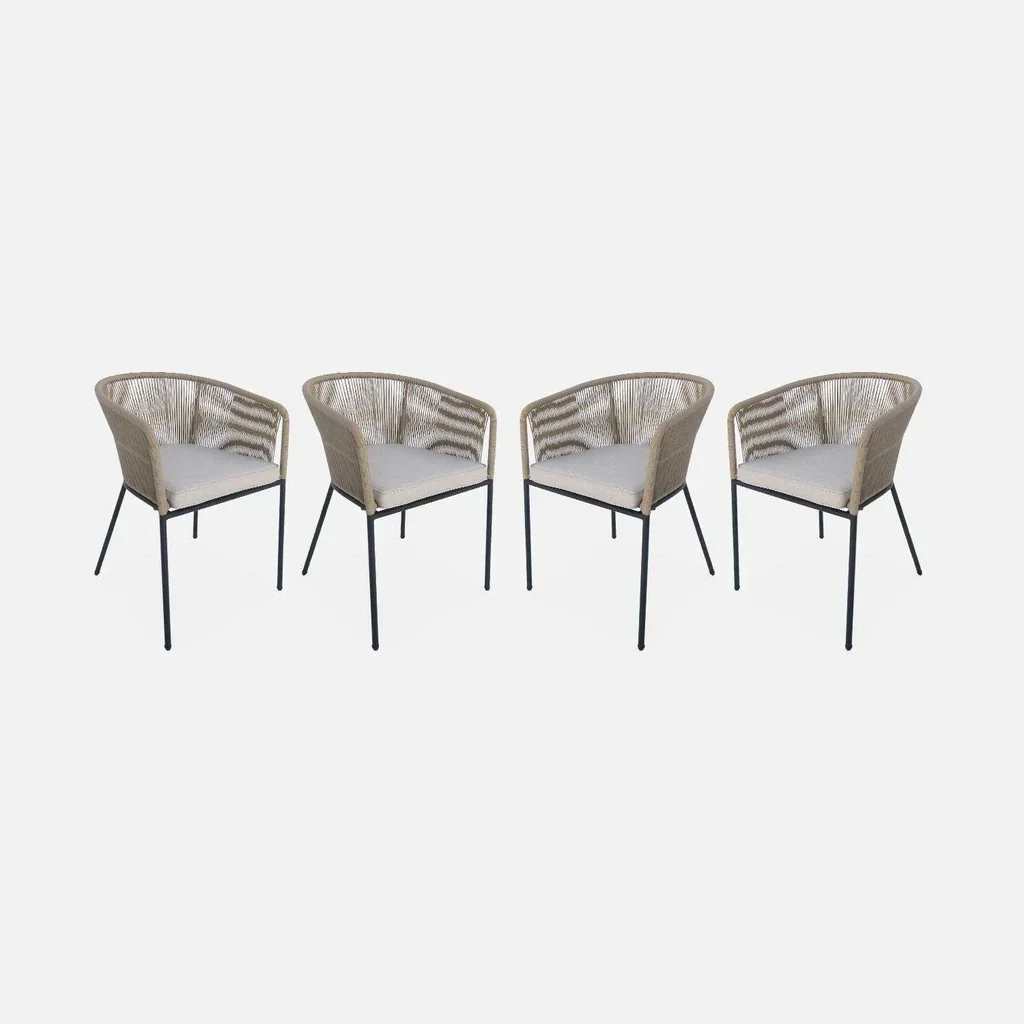 4 fauteuils jardin acier galvanisé cordes résistants extérieur