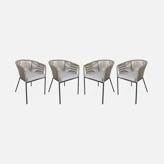 4 fauteuils jardin acier galvanisé cordes résistants extérieur