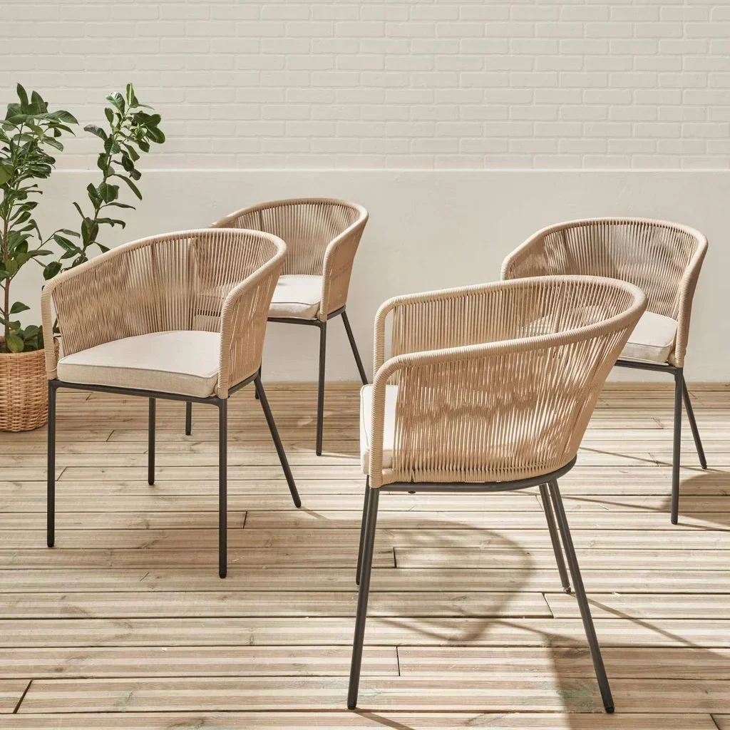 4 fauteuils jardin acier galvanisé cordes résistants extérieur