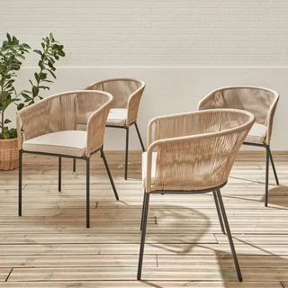 4 fauteuils jardin acier galvanisé cordes résistants extérieur