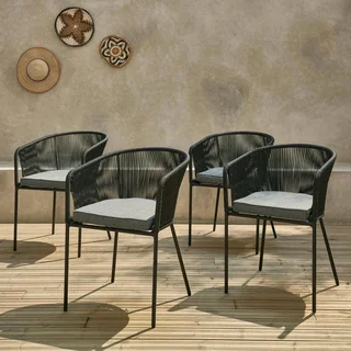 Lot de 4 fauteuils de jardin acier galvanisé et cordes Santos