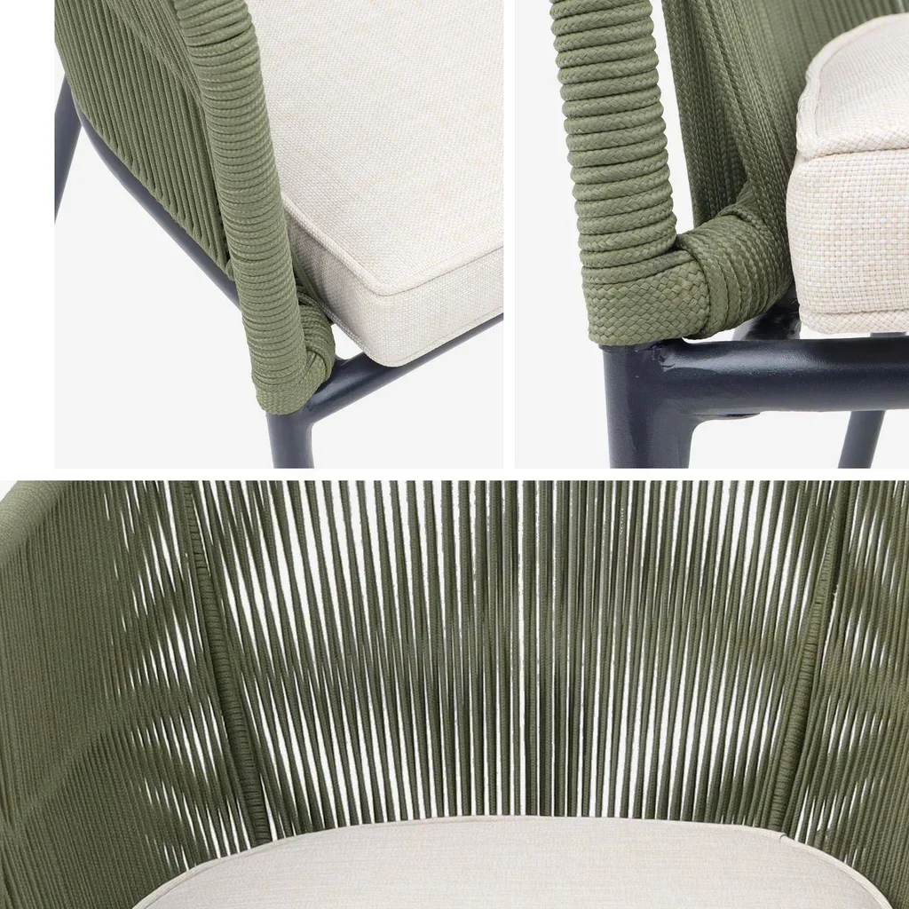 Lot 4 fauteuils jardin acier galvanisé cordes design moderne extérieur
