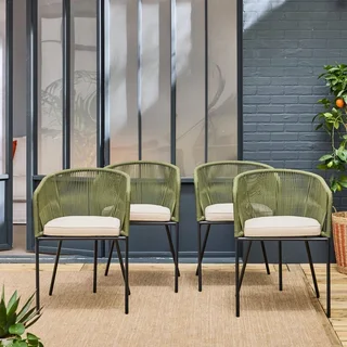 Lot 4 fauteuils jardin acier galvanisé cordes design moderne extérieur